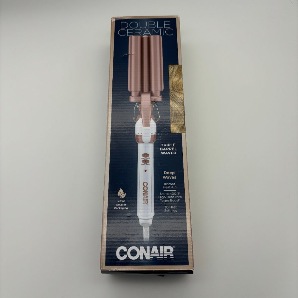 Conair Double Ceramic 3 Barrel Curling Iron, Hair Waver, Create Beachy Waves